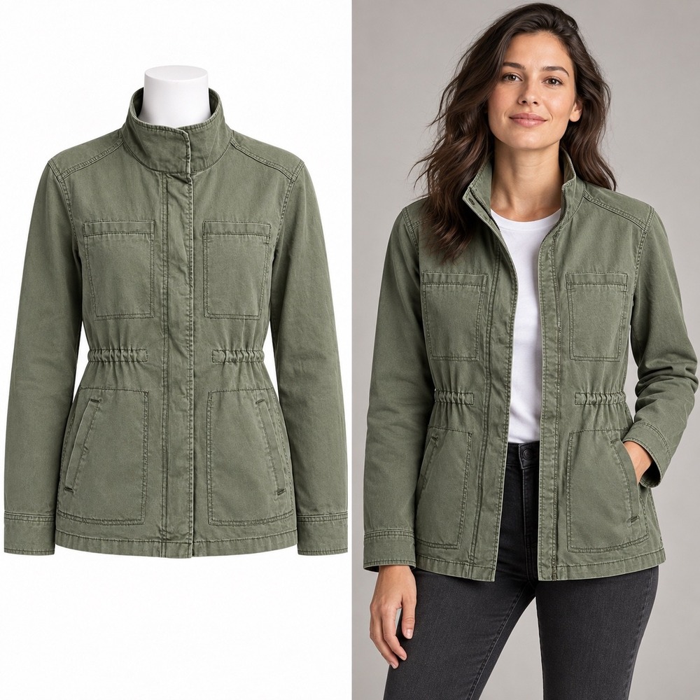 Old Navy Utility Field Jacket Womens XS Green Military Cargo Cinched Grunge